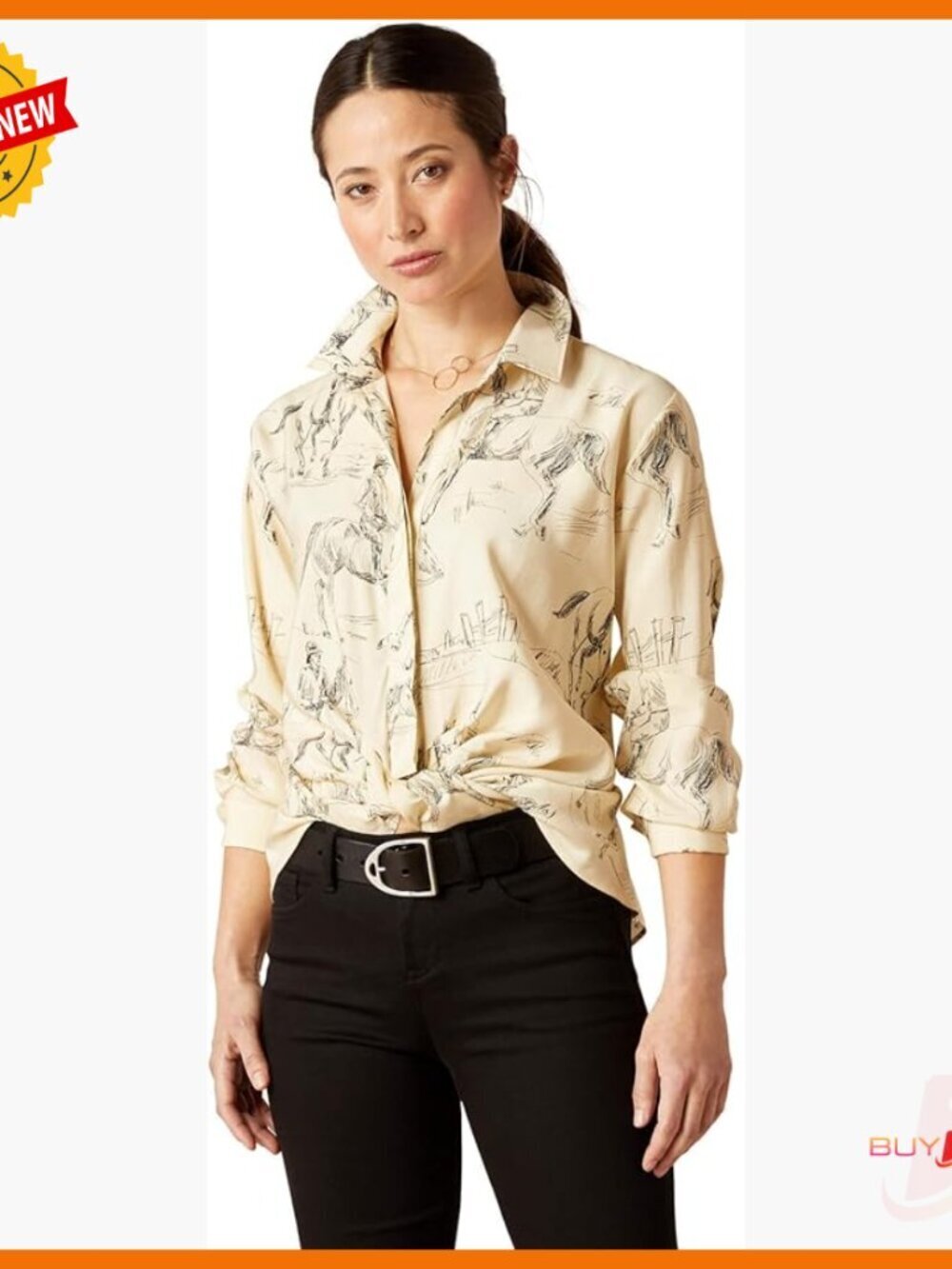 Rayon Blend Button Down Shirt with Tie Front Detail, Regular Fit